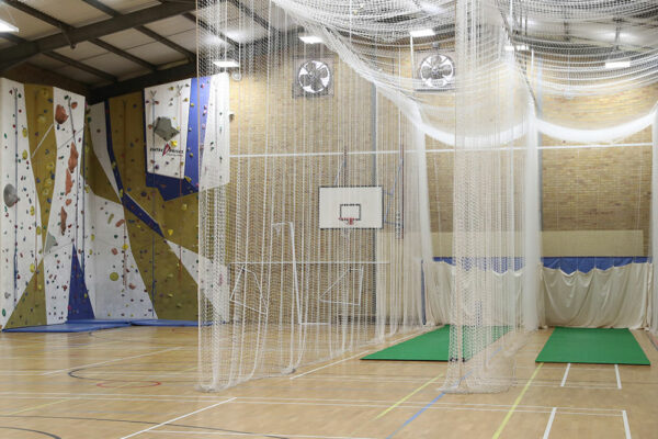 Wells Cathedral School Sports Hall: Close up of nets and climbing wall
